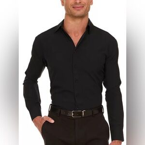 NWT Nautica Slim Fit Wrinkle-Resistant Dress Shirt | Black | Size L